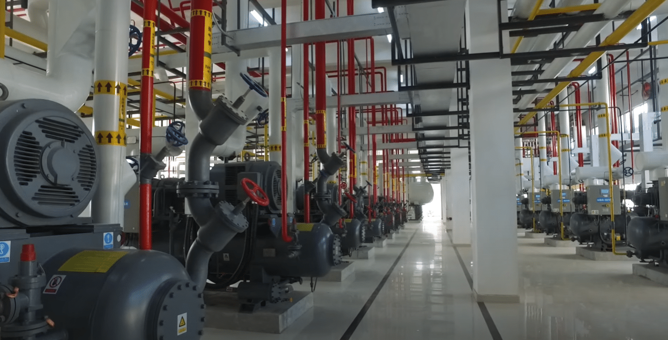 Salle de réfrigération industrielle avec compresseurs ammoniac