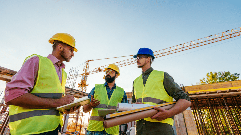 Équipe d’ingénieurs sur un chantier industriel